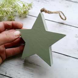 Medium Wooden Green Chunky Hanging Star Decoration - The Home & Hearts Shop Rustic Shabby Wall Decor Gift Christmas Wedding - thumbnail 3