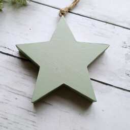 Medium Wooden Green Chunky Hanging Star Decoration - The Home & Hearts Shop Rustic Shabby Wall Decor Gift Christmas Wedding - thumbnail 1