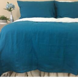 Natural Linen Teal Royal Blue Duvet Cover Ultra Soft Comforter Bedding, Available in Queen, King, Twin, Full, Or Custom Size - thumbnail 2