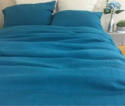 Natural Linen Teal Royal Blue Duvet Cover Ultra Soft Comforter Bedding, Available in Queen, King, Twin, Full, Or Custom Size