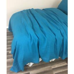 Natural Linen Teal Royal Blue Duvet Cover Ultra Soft Comforter Bedding, Available in Queen, King, Twin, Full, Or Custom Size - thumbnail 4