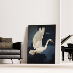 White Swan Print, Flying Bird Wall Art, Contemporary Wildlife Canvas, Modern Flight Hanging, Digital Painting, Home Office Decor - thumbnail 2