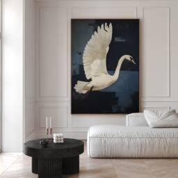 White Swan Print, Flying Bird Wall Art, Contemporary Wildlife Canvas, Modern Flight Hanging, Digital Painting, Home Office Decor - thumbnail 3