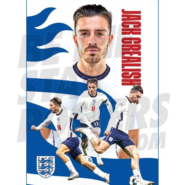 England Men's Football Team Jack Grealish 20/21 Action Poster Officially Licensed Product A2