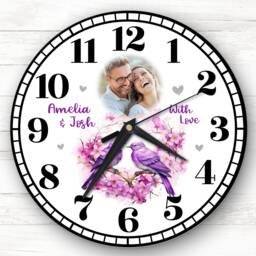 Romantic Couple Love Birds Photo Gift Purple Custom Personalised Clock