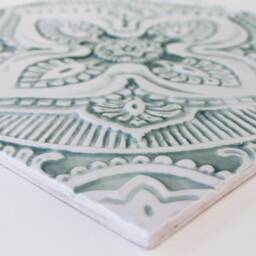 8 Hand-Painted Relief Tiles Ethnic Wall Hanging, Terrace Decor, Aqua &white - 30cm/11.8 - thumbnail 3