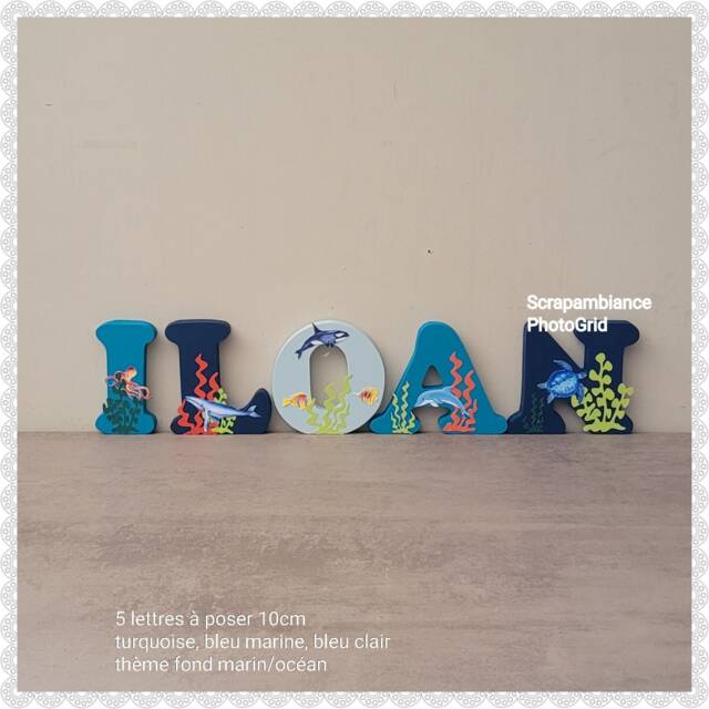 Wooden Letter, First Name, Letter To Put Down, Baby Personalized Sea Theme Birth Gift, Marine Animals, Seabed