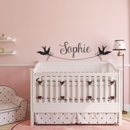 Personalized Name Wall Decal Birds, Girls Room Decor Ww31 - thumbnail 1