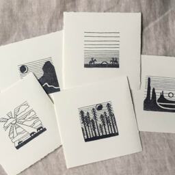 New Mexico No. 1, Coyote Print, Moon Black & White Art, Minimal Horizon, Tiny Prints, 4x4 Minimalist Illustration - thumbnail 2