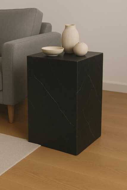 Nero Marquina Marble Side Table Black Stone Plinth Pedestal - image 1