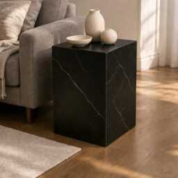 Nero Marquina Marble Side Table Black Stone Plinth Pedestal - thumbnail 2