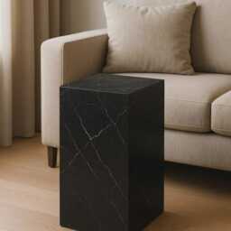 Nero Marquina Marble Side Table Black Stone Plinth Pedestal - thumbnail 4