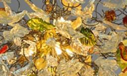 Chandelier Hanging Light With Champagne Color Flowers & Leaves - thumbnail 3