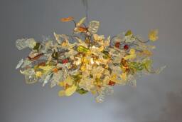 Chandelier Hanging Light With Champagne Color Flowers & Leaves - thumbnail 2