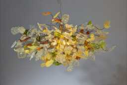 Chandelier Hanging Light With Champagne Color Flowers & Leaves