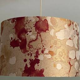 Red Gold Fabric Lampshade, Modern Mineral Design, Drum Table Lampshade, Pendant Shade - thumbnail 3