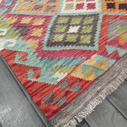 Afghan Kilim Rug, Handmade Artisan Multicolour Turkish Persian Navajo Moroccan Bohemian Flatweave, Natural Wool Tribal Rug 129x91 cm - thumbnail 3