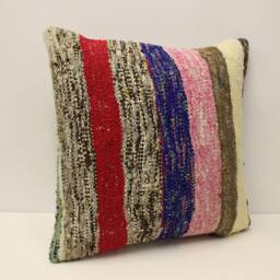 Handwoven Kilim Pillow Cover, 20x20 Bohemian Throw - thumbnail 2