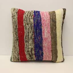 Handwoven Kilim Pillow Cover, 20x20 Bohemian Throw - thumbnail 1