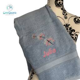 Dragonfly Towel - Personalised Face Cloth/Hand Bath = Embroidered