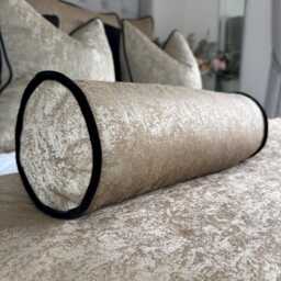 "Bolster Cushion Gold/Black Velvet Piping Piped 16"" X 6"
