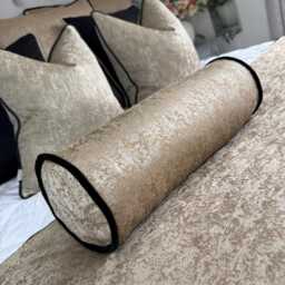 "Bolster Cushion Gold/Black Velvet Piping Piped 16"" X 6" - thumbnail 4