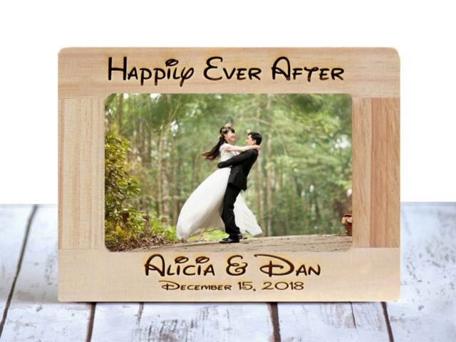 Personalized Wedding Photo Frame Engraved Pine Wood Gift