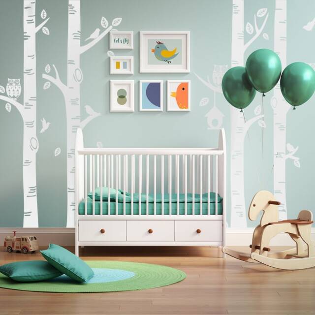 Birch Tree Wall Decal With Owls Sticker Baby Nursery Stickers - 181 - image 1