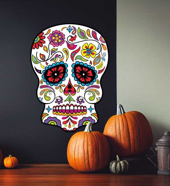Floral Sugar Skull Wall Decal - Day Of The Dead Decor Mc552 - image 1