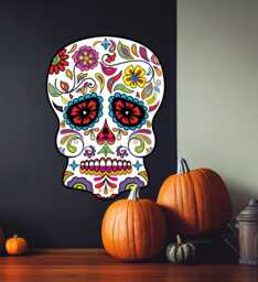 Floral Sugar Skull Wall Decal - Day Of The Dead Decor Mc552 - thumbnail 1