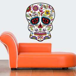 Floral Sugar Skull Wall Decal - Day Of The Dead Decor Mc552 - thumbnail 3