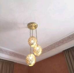 Moroccan Brass Chandelier 3-Egg Pendant Light, Antique Style