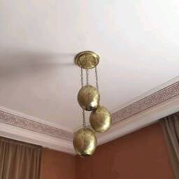 Moroccan Brass Chandelier 3-Egg Pendant Light, Antique Style - thumbnail 2