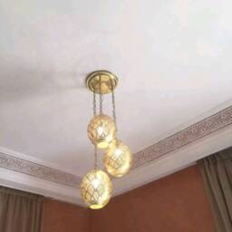 Moroccan Brass Chandelier 3-Egg Pendant Light, Antique Style - thumbnail 3