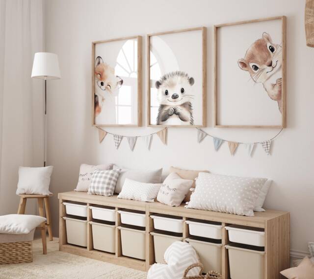Woodland Nursery Prints Baby Room Decor, Wall Art Gift, Animal Kids Forest - image 1
