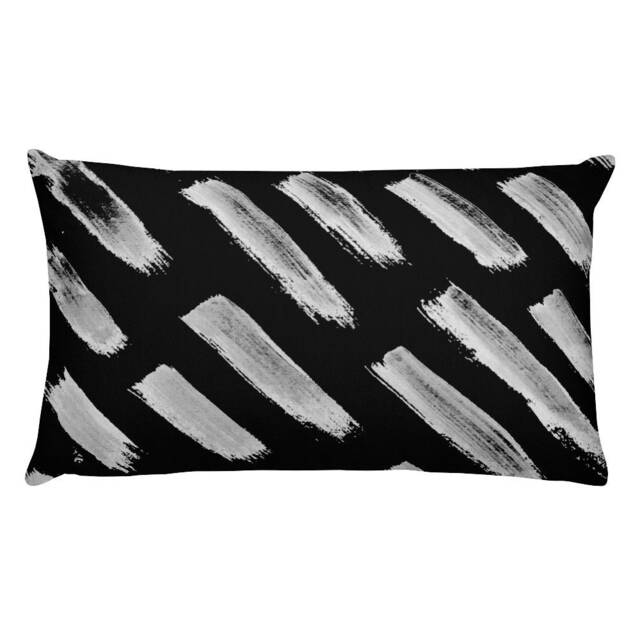 Black & White Brushstroke Lumbar Pillow Modern Home Decor - image 1