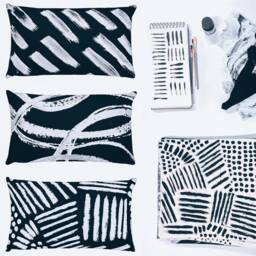 Black & White Brushstroke Lumbar Pillow Modern Home Decor - thumbnail 3