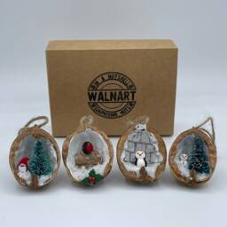 Christmas Assortment 1 - Penguin, Robin, Santa, Snowman Handmade Walnut Shell Decorations - thumbnail 3