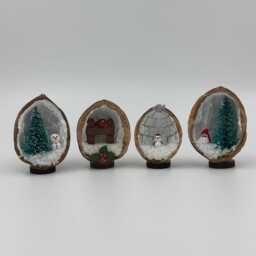 Christmas Assortment 1 - Penguin, Robin, Santa, Snowman Handmade Walnut Shell Decorations - thumbnail 2