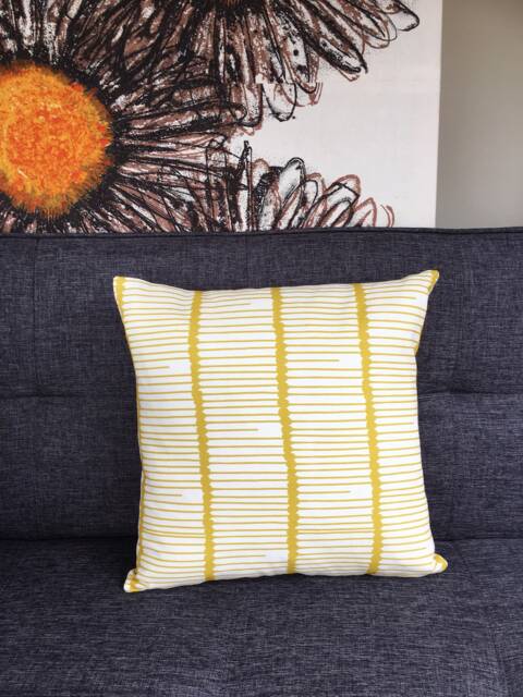 Mustard Yellow Abstract Cushion Cover, Atelier Saint-Germain Ozone Muscat, Geometric Lines Stripes, 50S Style, Scandi Mid Century, Pillow - image 1