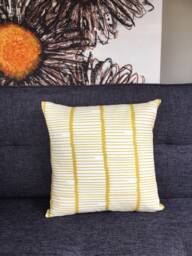 Mustard Yellow Abstract Cushion Cover, Atelier Saint-Germain Ozone Muscat, Geometric Lines Stripes, 50S Style, Scandi Mid Century, Pillow - thumbnail 1