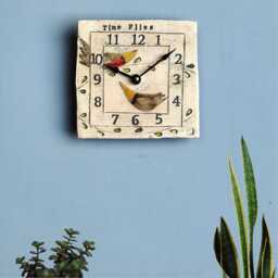 Handmade Time Flies Small Wall Clock Large Numbers With A Robin & Brown Bird - thumbnail 3