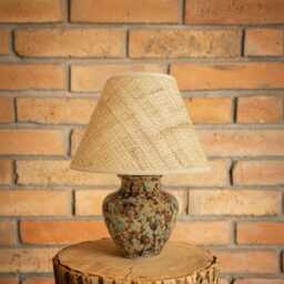 Brown-Blue Reddish , Beige Flow Crystaline Handglazed Bedside Ceramic Lamp With Raffia Fabric Shade - thumbnail 2