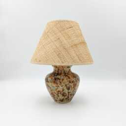 Brown-Blue Reddish , Beige Flow Crystaline Handglazed Bedside Ceramic Lamp With Raffia Fabric Shade - thumbnail 3