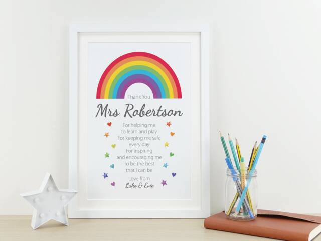 Personalised Rainbow Teacher Thank You Gift - Nursery Preschool School Leaving Present End Of Term Appreciation Print Va154 - image 1