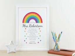 Personalised Rainbow Teacher Thank You Gift - Nursery Preschool School Leaving Present End Of Term Appreciation Print Va154 - thumbnail 1