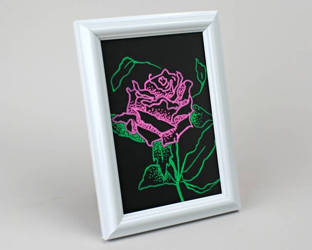 Pink Rose Floral Line Drawing. Handmade Framed Pointilism Painting. Boho Decor Gift For Her, Wife, Girlfriend, Friend, Mother, Sister, Aunt - image 1