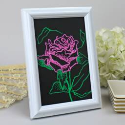 Pink Rose Floral Line Drawing. Handmade Framed Pointilism Painting. Boho Decor Gift For Her, Wife, Girlfriend, Friend, Mother, Sister, Aunt - thumbnail 2