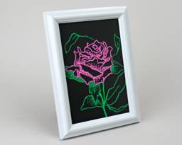 Pink Rose Floral Line Drawing. Handmade Framed Pointilism Painting. Boho Decor Gift For Her, Wife, Girlfriend, Friend, Mother, Sister, Aunt - thumbnail 1
