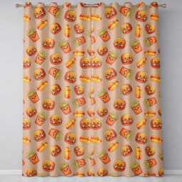 Cute Kawaii Burger Fries Hotdog Fast Food Seamless Pattern Beige Background Readymade Eyelet Ring Top Thermal 100% Blackout Curtains - thumbnail 2